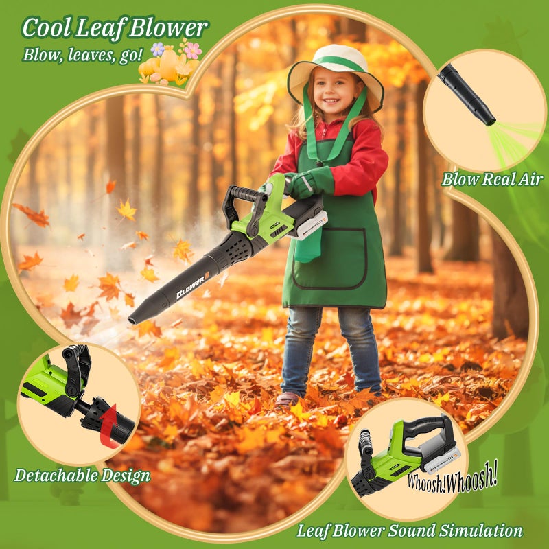 MUZREES UPGRADED Kids Tool Set, 3-IN-1 Toddler Power Garden Tools with Sounds & Lights, Volume+/-, Toy Weed Wacker, Leaf Blower & Hedge Trimmer, Hat, Gloves, Apron, Toy Tools Christmas Birthday Gifts for Boys - Image 3