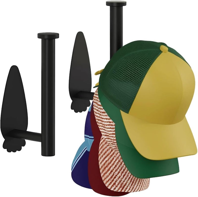 2 قطعة من خطافات القبعة الفولاذية اللاصقة السوداء، رف مثبت على الحائط منظّم - Image 2