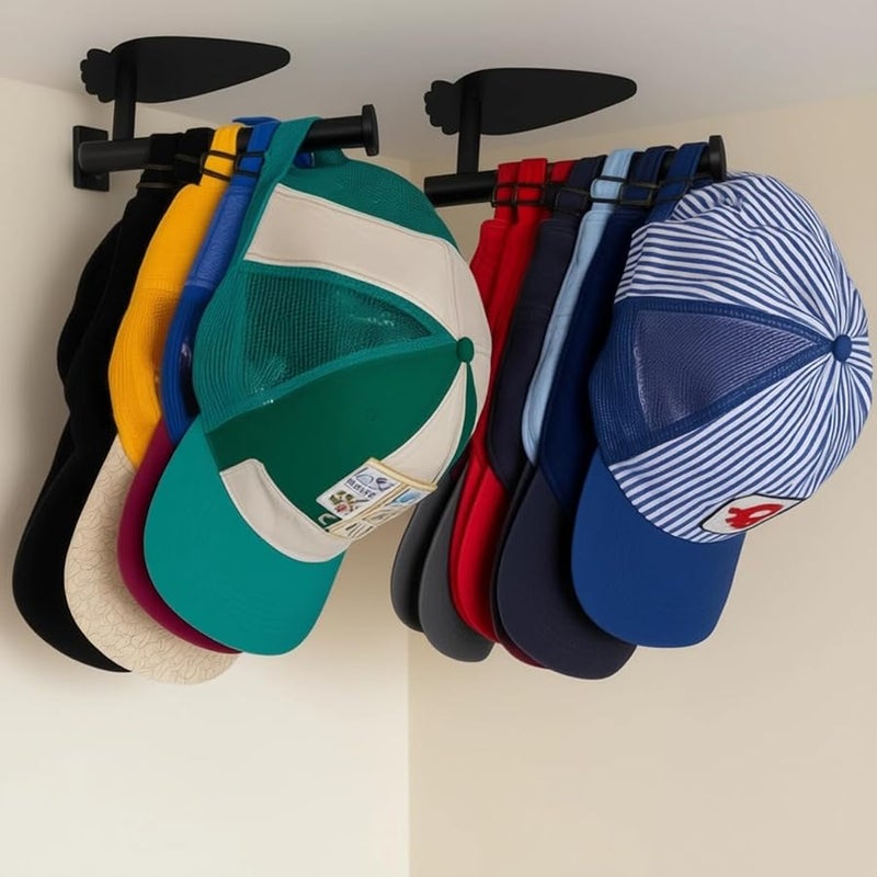 2 قطعة من خطافات القبعة الفولاذية اللاصقة السوداء، رف مثبت على الحائط منظّم - Image 5