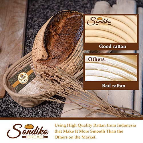 Sondiko Oval Bread Proofing Basket, Handmade Sourdough Bread Baking Supplies, Banneton Bread Proofing Basket Brotform with Proofing Cloth Liner for Sourdough Bread, Baking - Image 4
