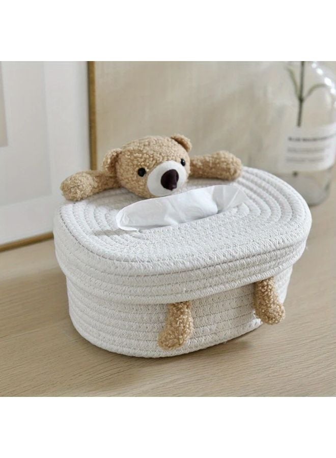 Little Brown Bear Cartoon Paper Towel Holder Creative Woven Basket With Lid Decorative Storage - Image 2