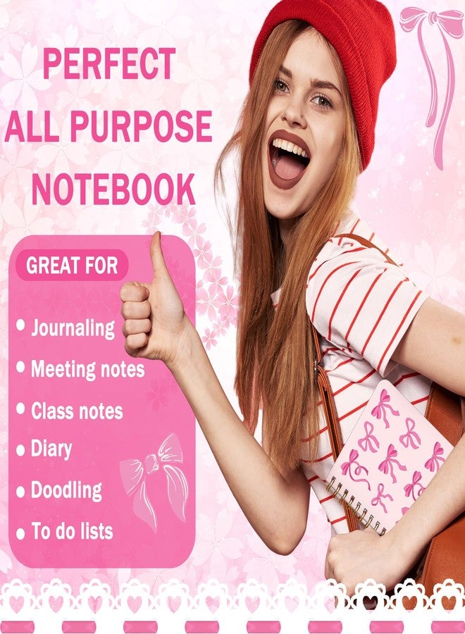 Resurhang 6 Pack Pink Bow Spiral Pocket Notebooks Coquette Bow A6-Small Notebooks Cute Preppy Aesthetic Journal with Ballpoint Pens for Office School Day Classroom Prize Gifts 5.7 x 4.1 Inch - Image 2
