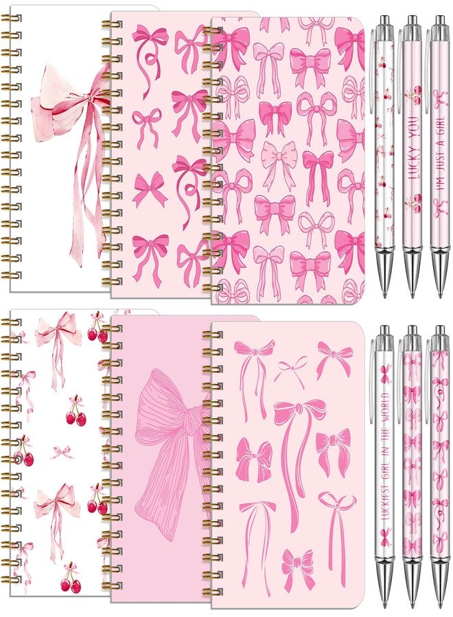 Resurhang 6 Pack Pink Bow Spiral Pocket Notebooks Coquette Bow A6-Small Notebooks Cute Preppy Aesthetic Journal with Ballpoint Pens for Office School Day Classroom Prize Gifts 5.7 x 4.1 Inch - Image 1