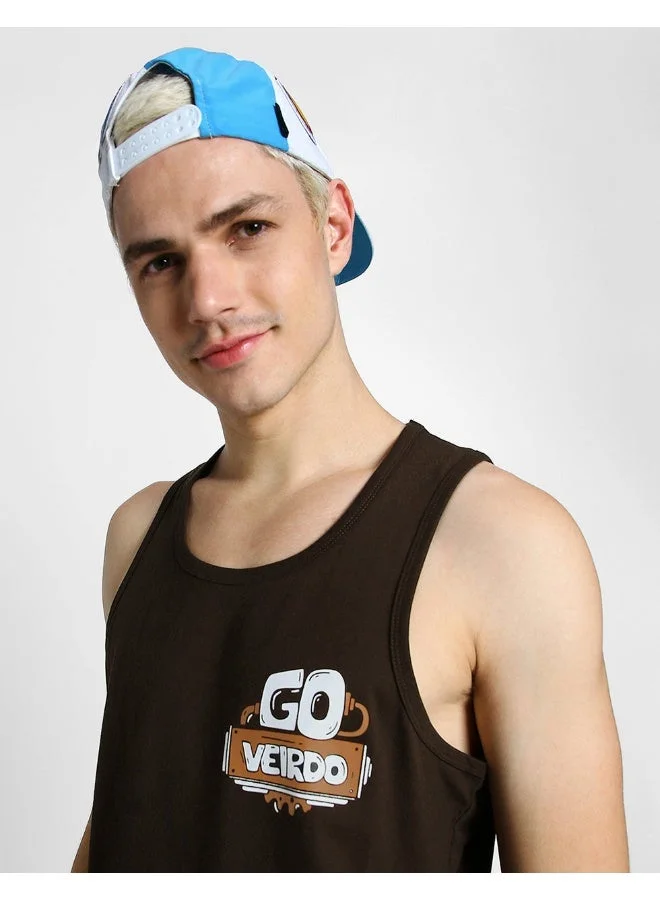 فيردو Veirdo® Pure Cotton Sleeveless Regular Fit Front Pocket Print Placement Scoop Neck Vest for Men & Boys (Available Colors: Swan White, Brown, Black & Royal Blue) (VDVMTW03000059_M)