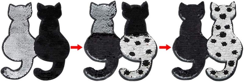 comfrt Sparkle Stickers Iron On Patches Embroidered Patches Sequin Cat Applique DIY Clothes Jackets Pants Jeans Bag Clothing Decor Christmas 2pcs (Black) Glitter Stickers - Image 3