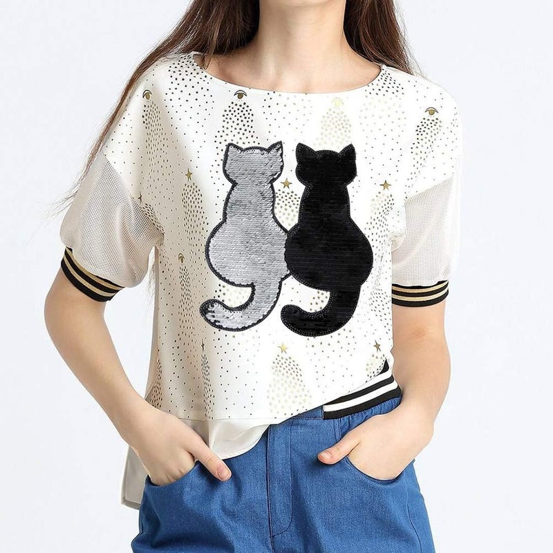comfrt Sparkle Stickers Iron On Patches Embroidered Patches Sequin Cat Applique DIY Clothes Jackets Pants Jeans Bag Clothing Decor Christmas 2pcs (Black) Glitter Stickers - Image 2