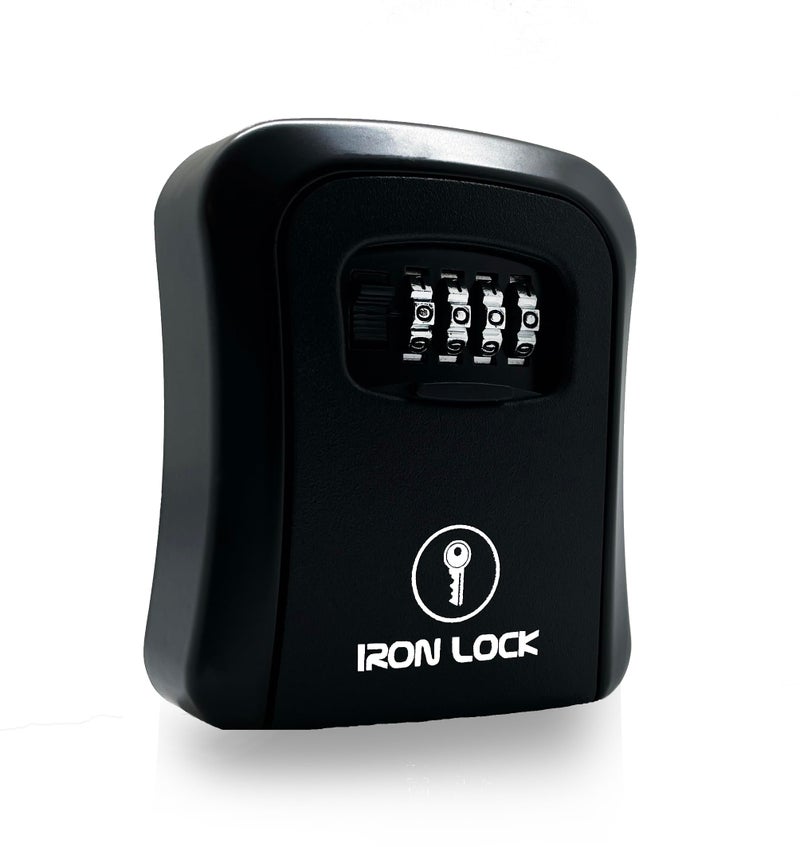 Iron Lock® Wall Mount Key Lock Box for Keys 4 Digit Combination with Resettable Code with A B Switch Indoor Outdoor Waterproof House Key lockbox for Spare House Keys 5 Capacity (Medium, Black) - Image 1