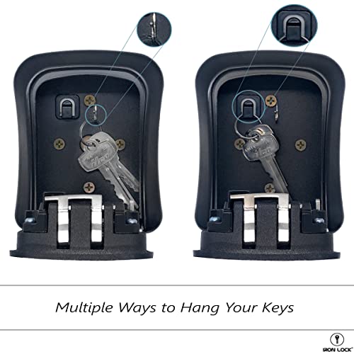 Iron Lock® Wall Mount Key Lock Box for Keys 4 Digit Combination with Resettable Code with A B Switch Indoor Outdoor Waterproof House Key lockbox for Spare House Keys 5 Capacity (Medium, Black) - Image 4