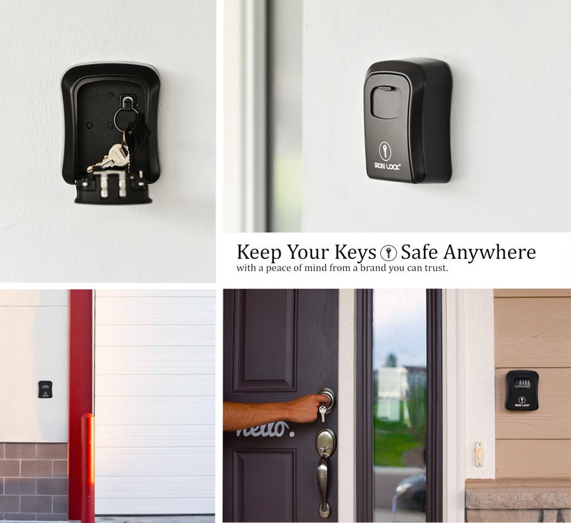 Iron Lock® Wall Mount Key Lock Box for Keys 4 Digit Combination with Resettable Code with A B Switch Indoor Outdoor Waterproof House Key lockbox for Spare House Keys 5 Capacity (Medium, Black) - Image 5