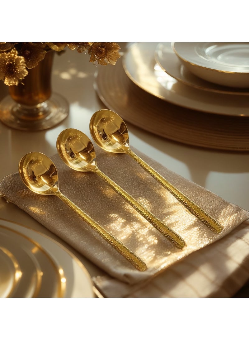 مجموعة ملاعق طاولة ذهبية من 3 قطع بطول 19.3 سم. - Image 1