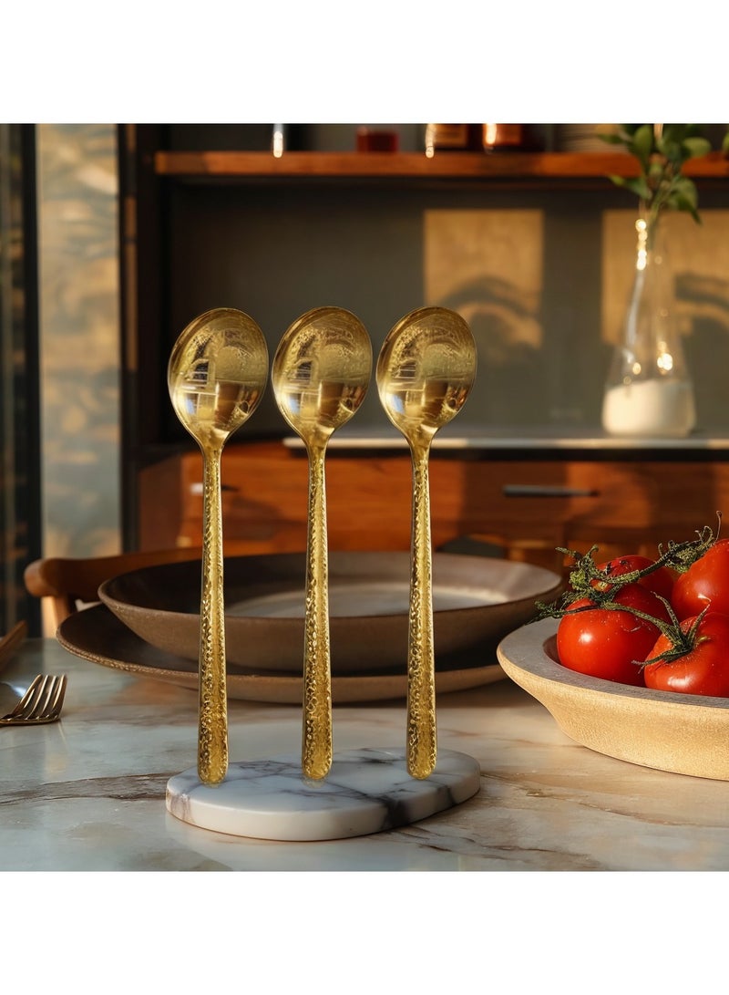 مجموعة ملاعق طاولة ذهبية من 3 قطع بطول 19.3 سم. - Image 2