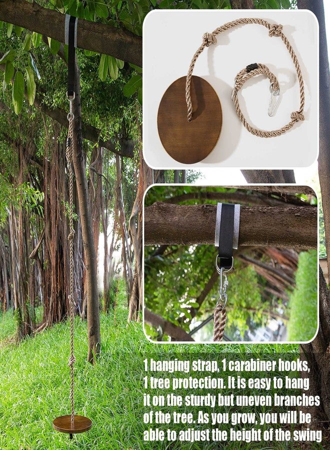 Yangbaga Wooden Round Disc Rope Swing 51”-73” Adjustable Climbing Rope Tree Swing with Hanging Strap Snap Hook and Felt Protectors for Kids Outdoor Brown - Image 5
