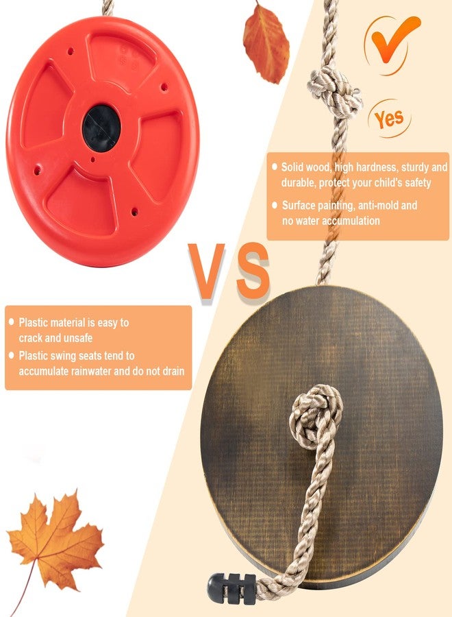 Yangbaga Wooden Round Disc Rope Swing 51”-73” Adjustable Climbing Rope Tree Swing with Hanging Strap Snap Hook and Felt Protectors for Kids Outdoor Brown - Image 4
