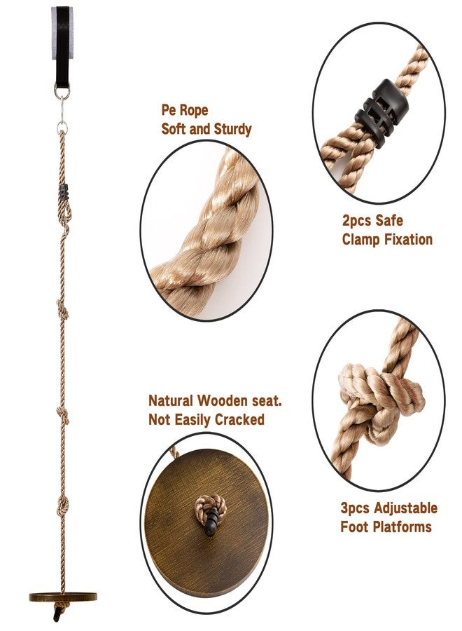 Yangbaga Wooden Round Disc Rope Swing 51”-73” Adjustable Climbing Rope Tree Swing with Hanging Strap Snap Hook and Felt Protectors for Kids Outdoor Brown - Image 3