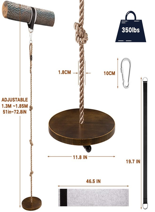Yangbaga Wooden Round Disc Rope Swing 51”-73” Adjustable Climbing Rope Tree Swing with Hanging Strap Snap Hook and Felt Protectors for Kids Outdoor Brown - Image 2