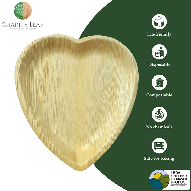 Charity Leaf Disposable Palm Leaf 10"" Heart Plates (25 pieces) Bamboo Like Serving Platters  Disposable Boards  Eco-Friendly Dinnerware For Weddings  Catering  Events - Image 5