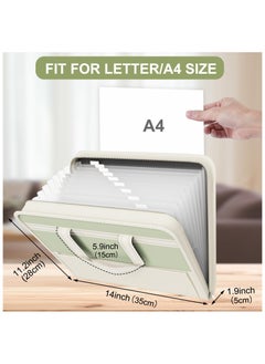SYOSI 13 Pockets File Folder Organizer, Accordion Portable File Organizer with Handle, Document Organizer with Labels, Letter/A4 Size File Folders, Zippered Expanding File Folder for School Office, Green  - Image 5