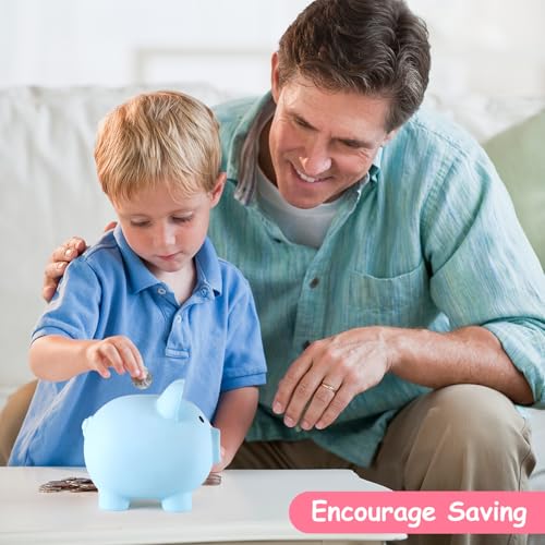 PJDRLLC Piggy Bank, Unbreakable Plastic Money Bank, Coin Bank for Girls and Boys, Medium Size Piggy Banks, Practical Gifts for Birthday, Easter, Christmas (Blue) - Image 3
