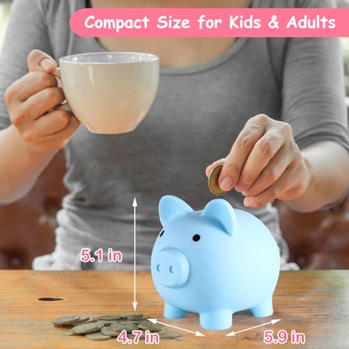 PJDRLLC Piggy Bank, Unbreakable Plastic Money Bank, Coin Bank for Girls and Boys, Medium Size Piggy Banks, Practical Gifts for Birthday, Easter, Christmas (Blue) - Image 5