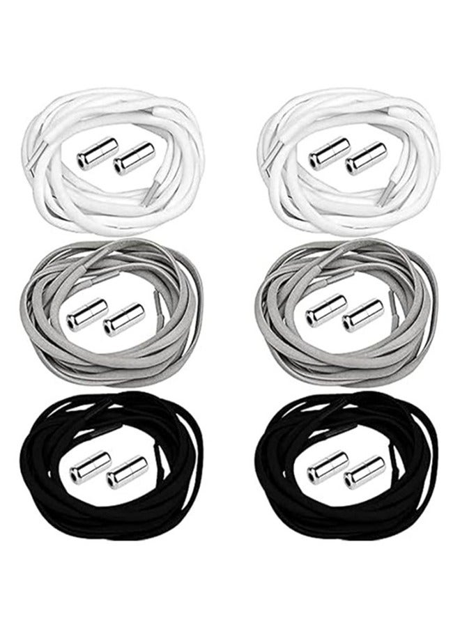 6 Pairs Shoe Laces No Tie Elastic Laces for All Shoes Universal Elastic Shoe Laces Tieless Running Shoelaces with Metal Buckles for Trainers Marathon Triathlon Runners Adults Kids 105CM - Image 1