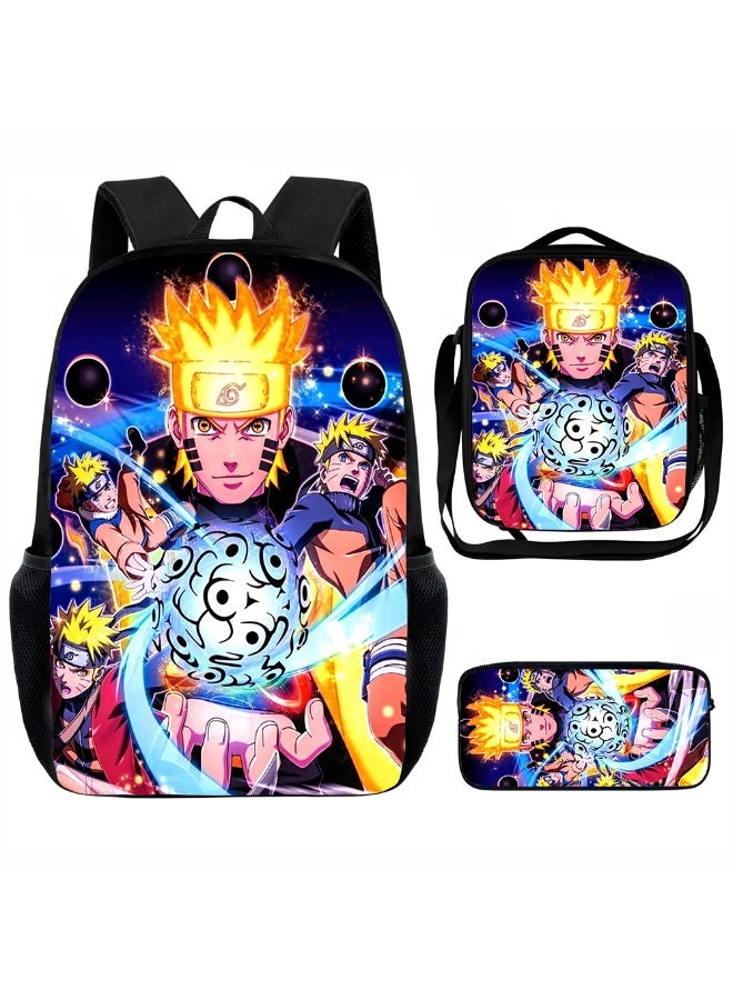 Naruto The new Naruto backpack, pencil case, shoulder bag, three-piece suit, men's and women's leisure sports travel backpack, large-capacity backpack for students to start school - Image 1