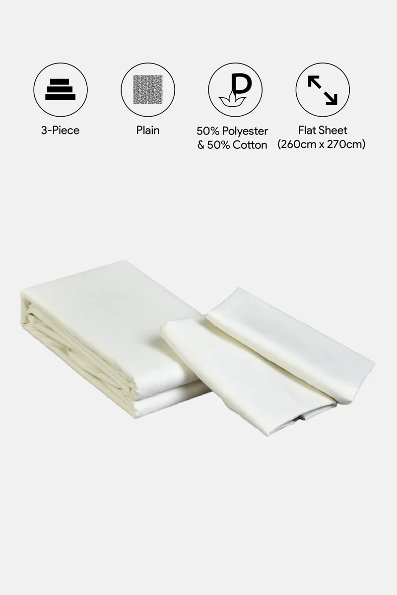 REDTAG Ivory 3-Piece Flat Sheet Set (260 x 160 cm)