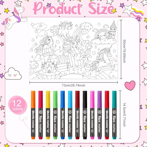 Mindsoft Coloring Craft Coloring Pillowcase Unicorn Pillowcase with 12 Pcs Markers Pens for Decoration Supplies Craft 287 x 197 Inch - Image 3