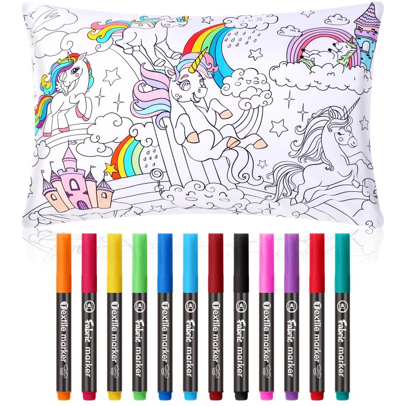 Mindsoft Coloring Craft Coloring Pillowcase Unicorn Pillowcase with 12 Pcs Markers Pens for Decoration Supplies Craft 287 x 197 Inch - Image 2