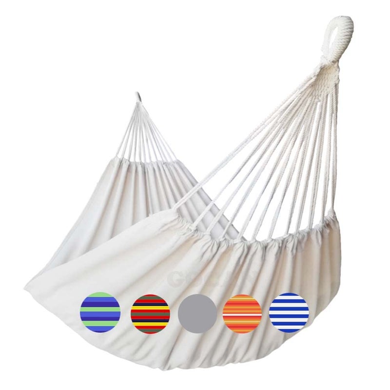 GOCAN Brazilian Double Hammock 2 Person 330X150cm Load 500Pound Cotton Hammock for Patio Porch Garden Backyard Lounging Outdoor and Indoor Beige