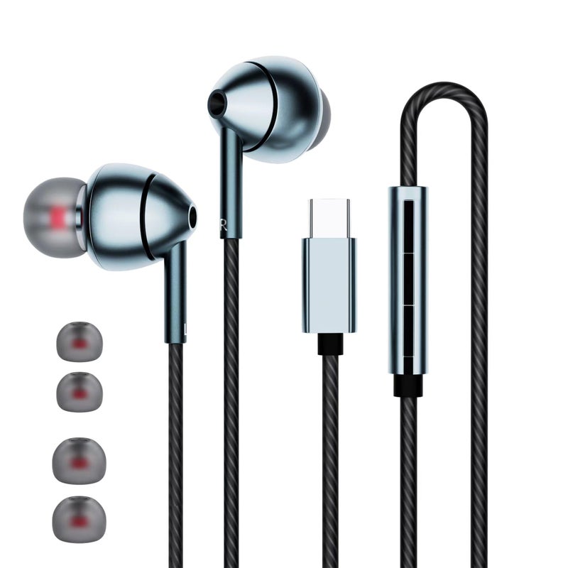 MAXAUX USB-C Wired Earbuds with Microphone, Volume Control, Noise Canceling, Compatible with Samsung Galaxy S24 S23 S22, iPhone 17 16 15 Pro Pro max, Pixel Phones - Image 1