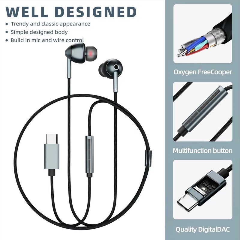 MAXAUX USB-C Wired Earbuds with Microphone, Volume Control, Noise Canceling, Compatible with Samsung Galaxy S24 S23 S22, iPhone 17 16 15 Pro Pro max, Pixel Phones - Image 5