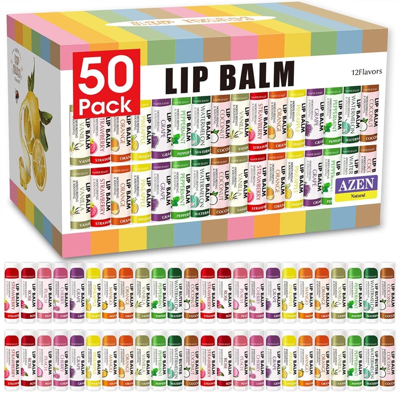 AZEN 50 Pack Lip Balm Natural Lip Balm Bulk Lip Care Product Moisturizing Lip Balm for dry cracked lips