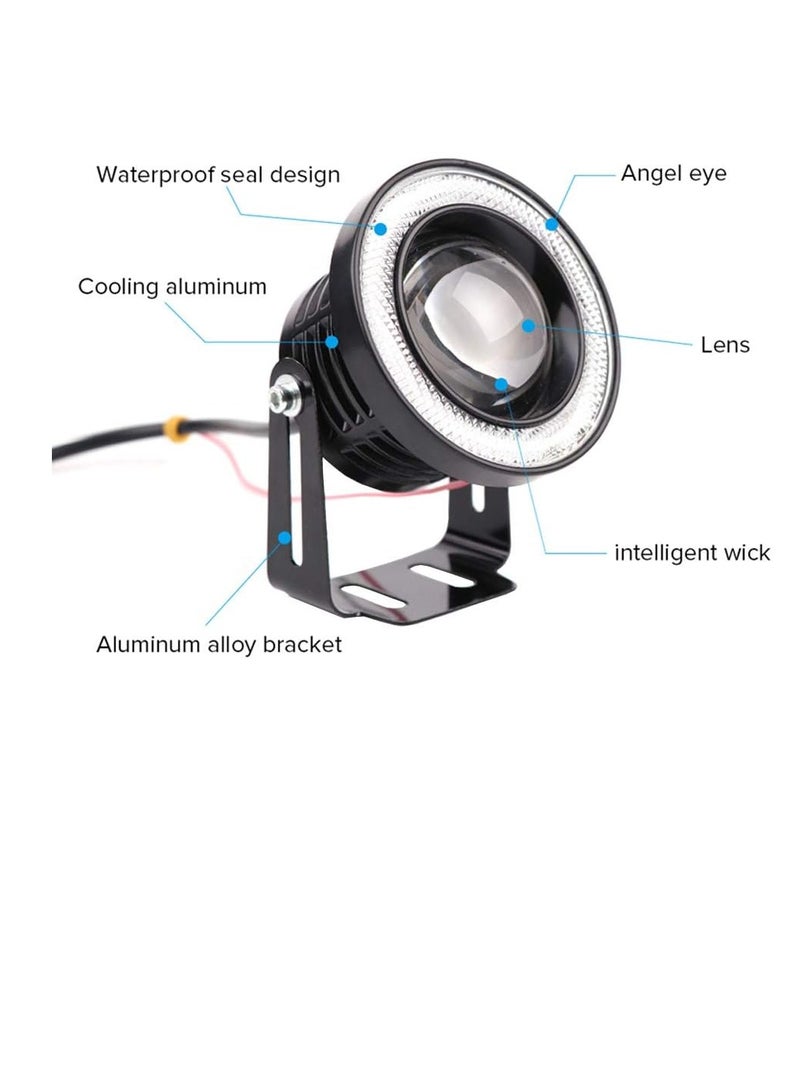 3.5 inch 12V 30W Fog Lights with White Eyes, Halo Rings, 2 Pieces Bulbs  - Image 1