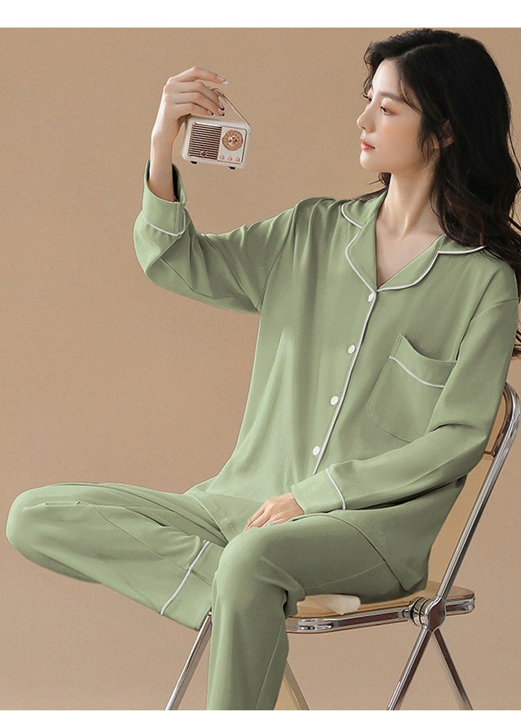 Loquat Women's Skin-Friendly 2-Piece Set Leisure Nightgown Sleepwear Long Sleeve Lapel Top And Pants Soft Loungewear Wear Pajamas Suit Dark Green 