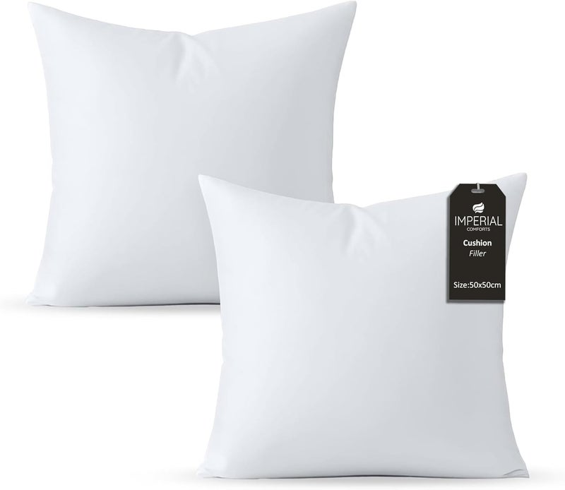 Imperial Comforts Sofa and Bed Pillow Inserts (2-Pack, White) - 20 x 20 Inches Indoor Cushion Inserts - Decorative and Comfortable Throw Pillow Set (2, 50x50cm) - Image 1