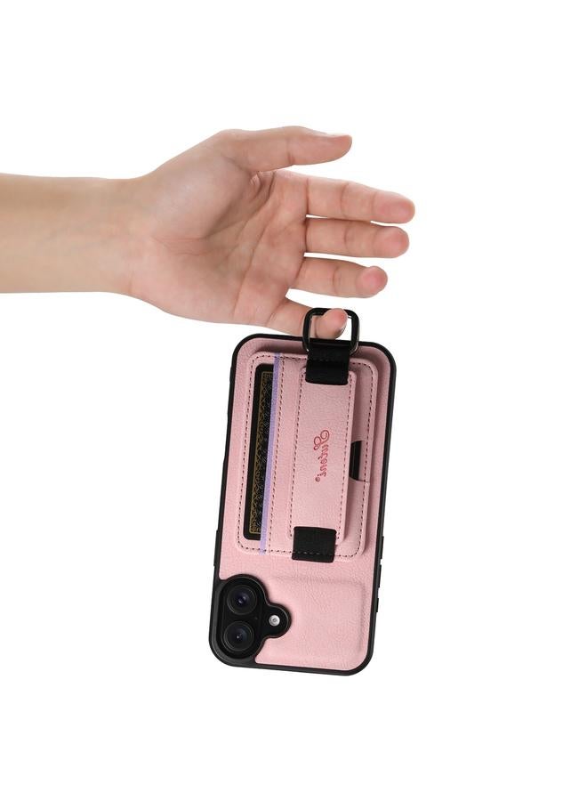 Suteni Case For iPhone 16 H13 Litchi Leather Wrist Strap Wallet Back Phone Case - Image 2