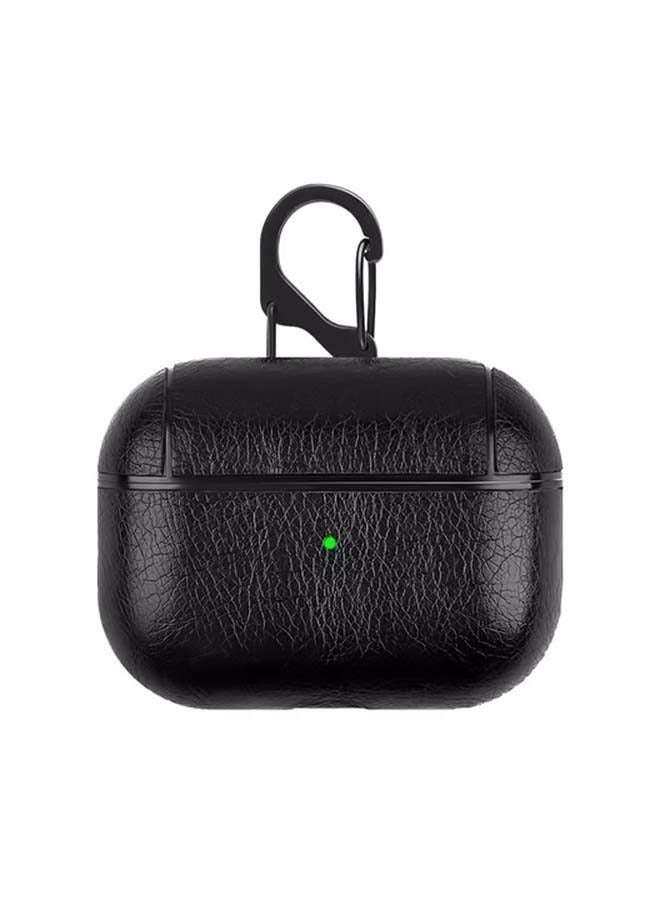 PU Leather Case Wireless Earphone Cover Cases Compatible with Airpods Pro Headphone Box Protective Case with Climbing Hook，Black - Image 2