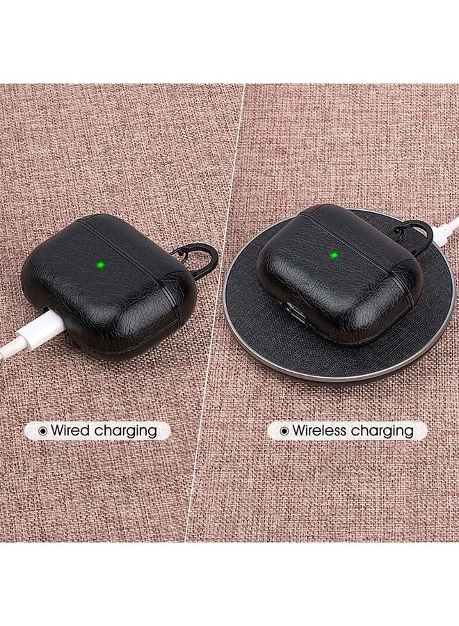 PU Leather Case Wireless Earphone Cover Cases Compatible with Airpods Pro Headphone Box Protective Case with Climbing Hook，Black - Image 5