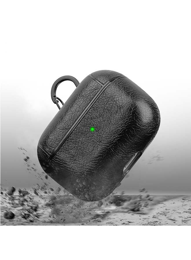 PU Leather Case Wireless Earphone Cover Cases Compatible with Airpods Pro Headphone Box Protective Case with Climbing Hook，Black - Image 4