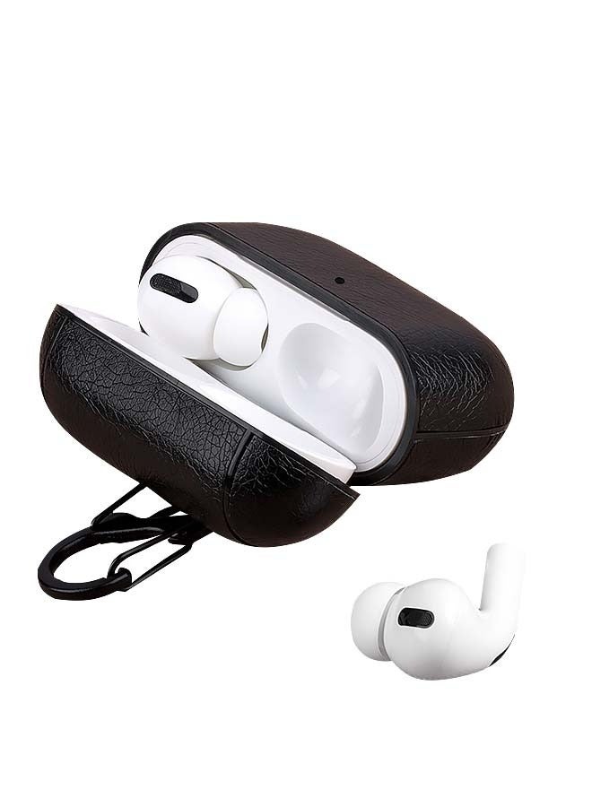 PU Leather Case Wireless Earphone Cover Cases Compatible with Airpods Pro Headphone Box Protective Case with Climbing Hook，Black - Image 3