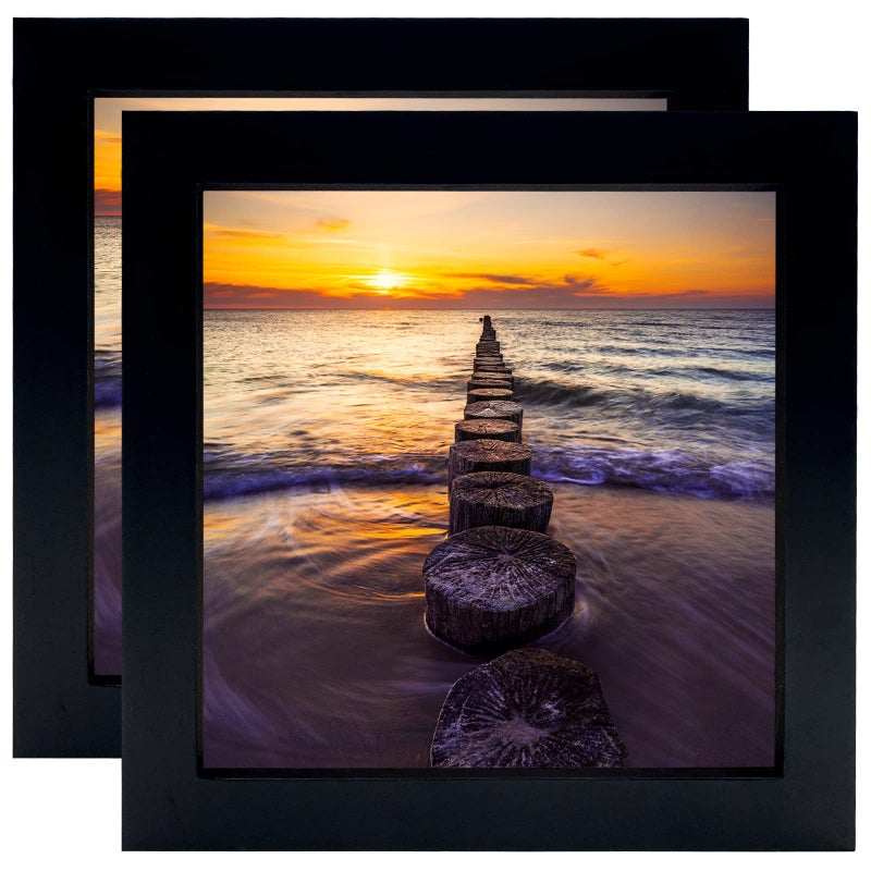 LEKAIYA 6x6 Black Picture Frames Set of 2 Square Solid Wood Photo Frame for Tabletop or Wall Mounting