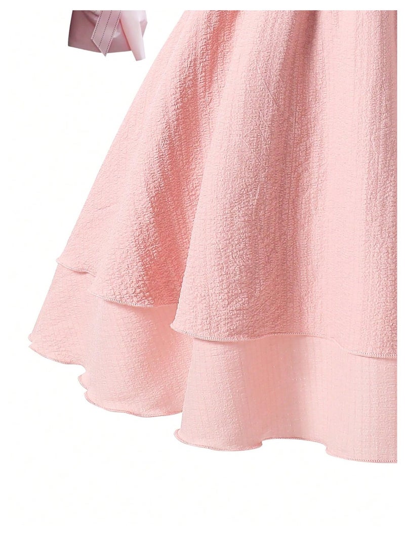 SHENHE Girl's Smocked Ruched A Line Swing Dress Layered Tie Shoulder Flowy Cami Short Dress Pink 14 Years - Image 5