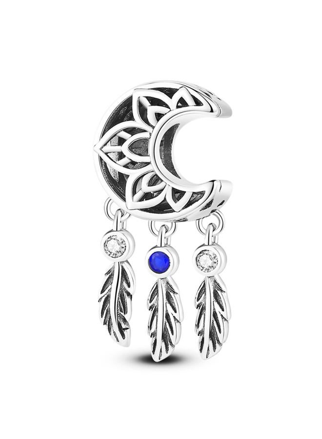 NUJIFFY 925 Sterling Silver Charms Beads for Bracelets & Necklaces, Moon Dream Catch Charm Boho Style Feather Shaped Retro Charm Birthday Gifts Jewelry for Women Men Teens - Image 1