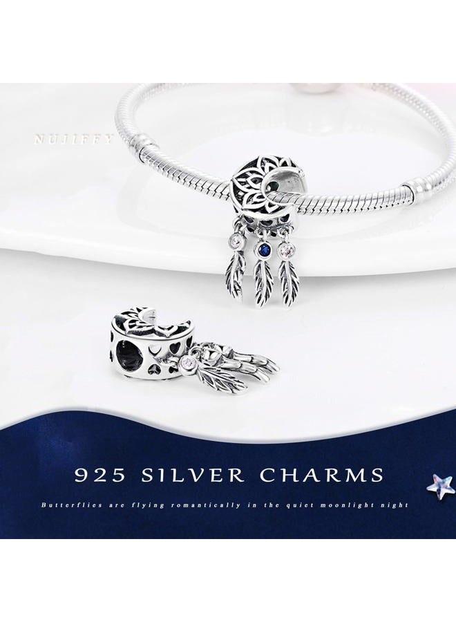 NUJIFFY 925 Sterling Silver Charms Beads for Bracelets & Necklaces, Moon Dream Catch Charm Boho Style Feather Shaped Retro Charm Birthday Gifts Jewelry for Women Men Teens - Image 5