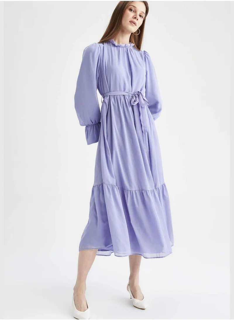 DeFacto Regular Fit Long Sleeve Belted Midi Dress