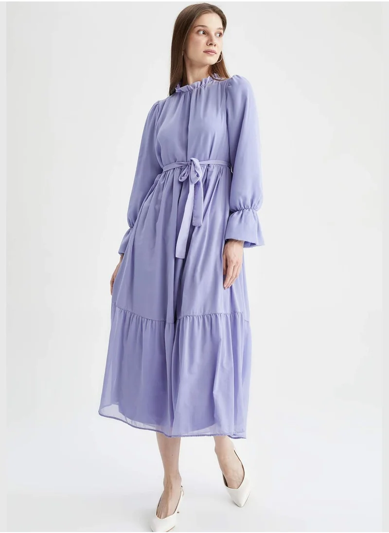 DeFacto Regular Fit Long Sleeve Belted Midi Dress