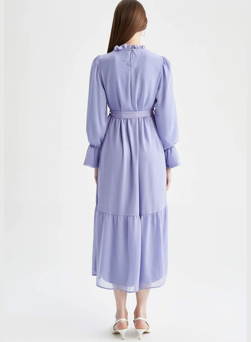DeFacto Regular Fit Long Sleeve Belted Midi Dress