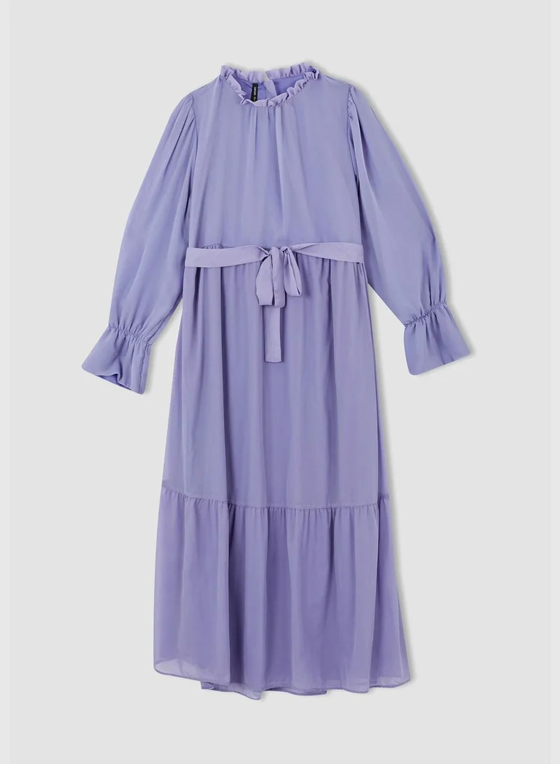 DeFacto Regular Fit Long Sleeve Belted Midi Dress