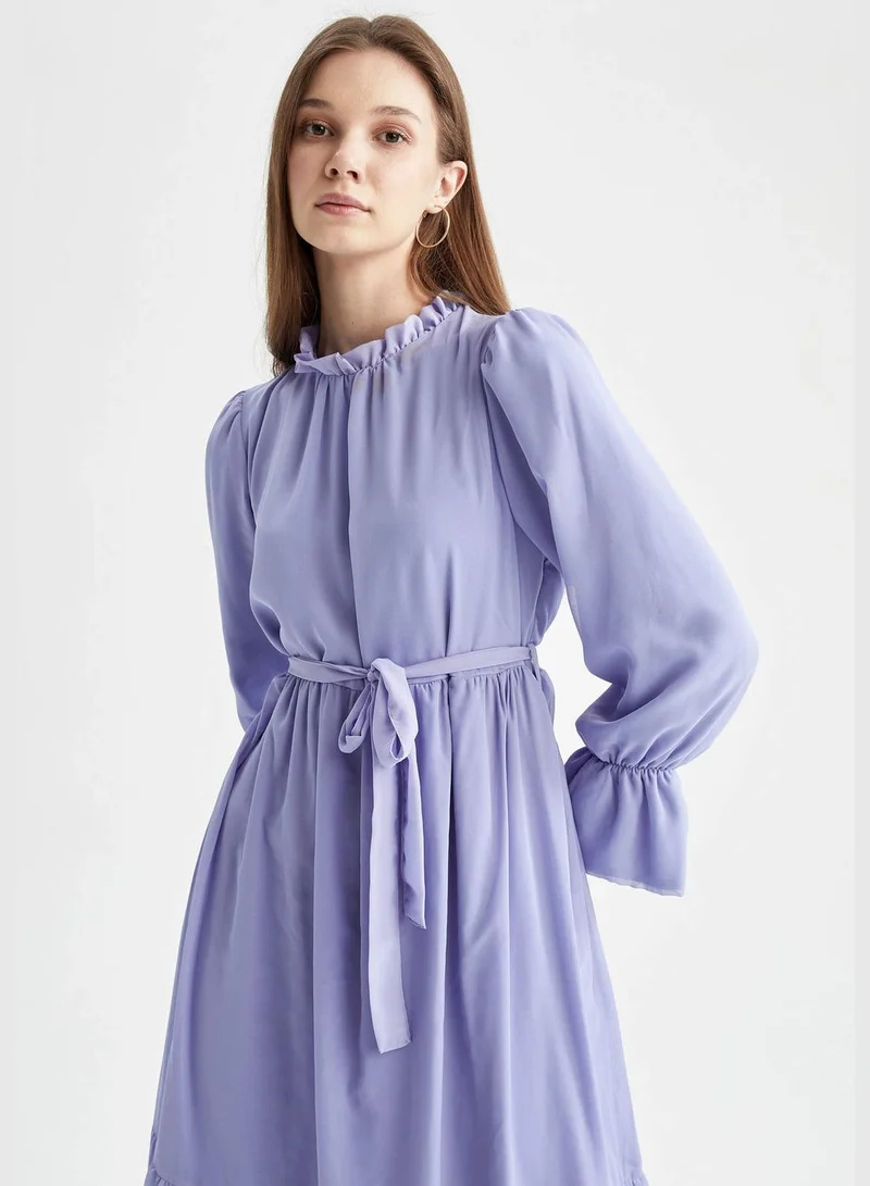 DeFacto Regular Fit Long Sleeve Belted Midi Dress