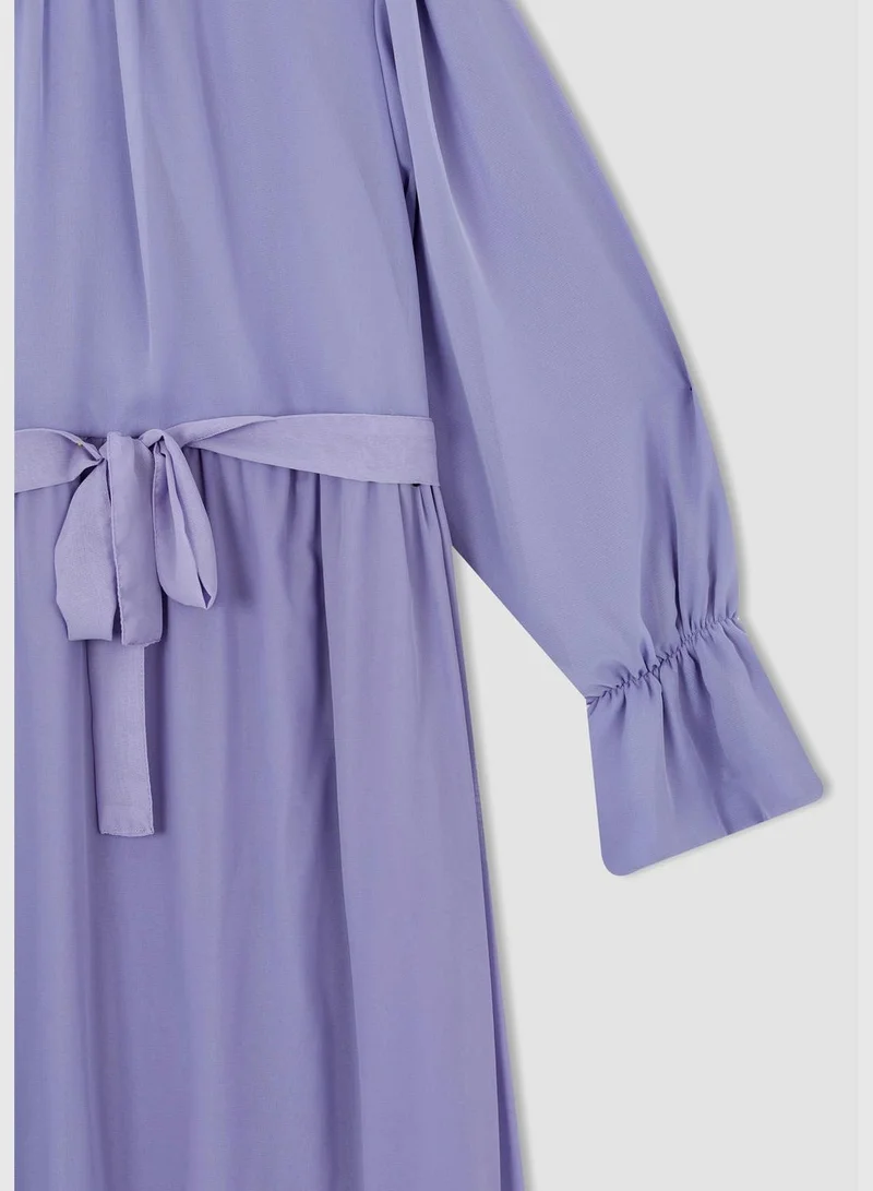 DeFacto Regular Fit Long Sleeve Belted Midi Dress
